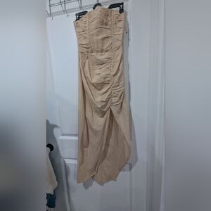 PrettyLittleThing Strapless Beige Ruched Dress